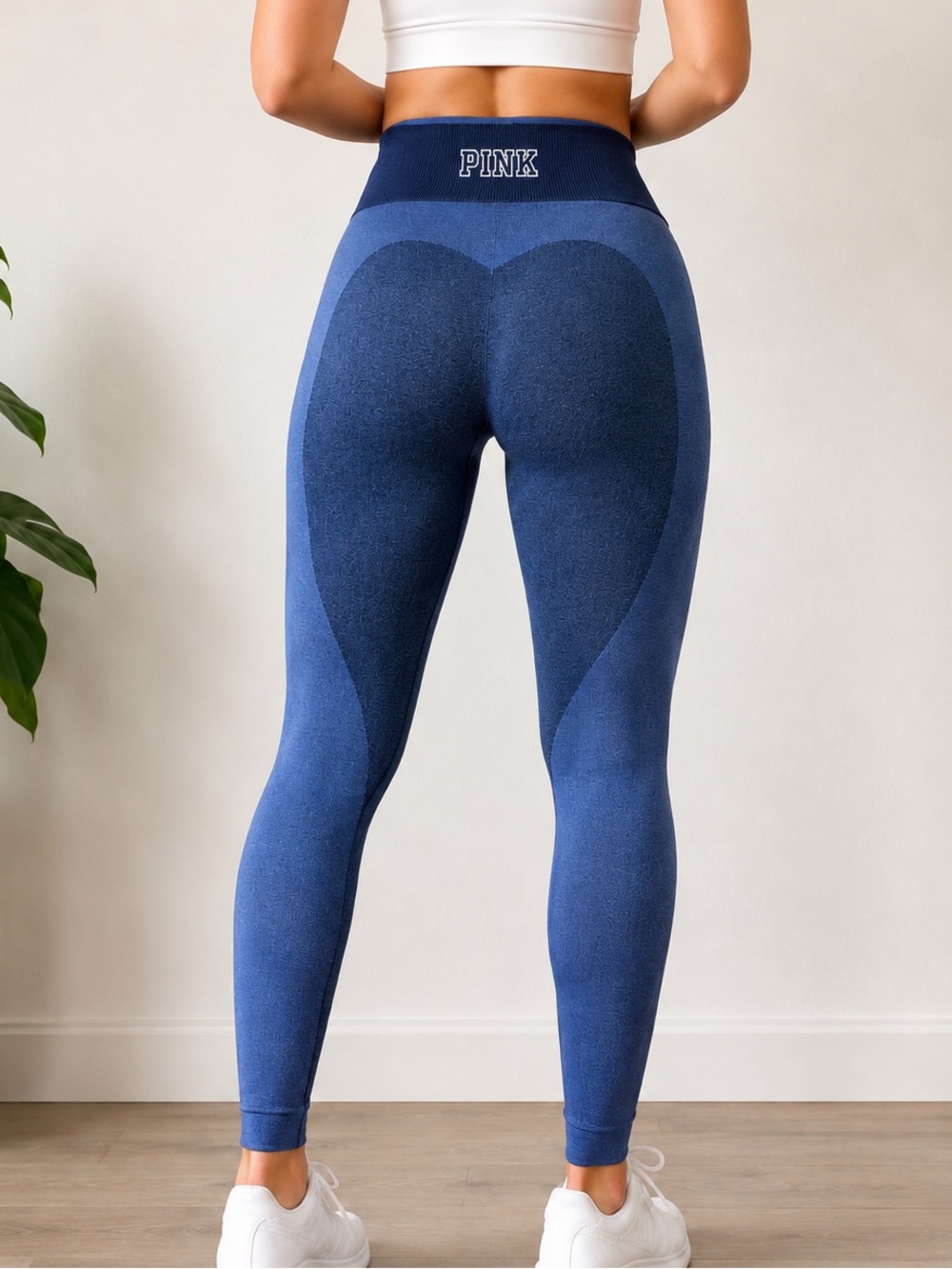 PINK Victoria’s Secret Seamless Blue Colorblock Leggings L Athleisure